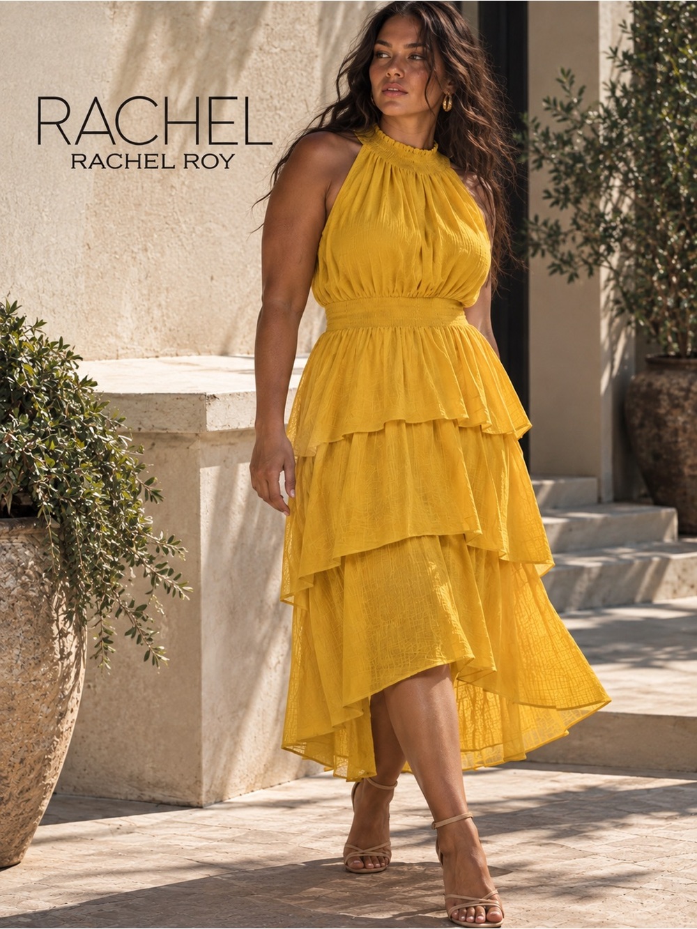 Rachel Rachel Roy XXL Mustard Yellow Tiered Ruffle Maxi Dress